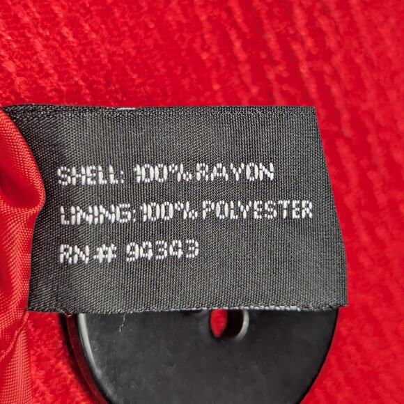 CoffeeShop NYC L Red Textured Cropped Jacket Big Button Women’s Coat Rayon Retro - Picture 4 of 5